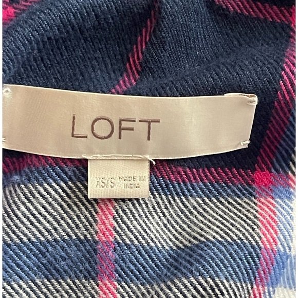 Loft Womens Plaid Frayed Hem Knit Wrap Open Cardigan Sweater XS-S Blue Pink - Picture 6 of 9